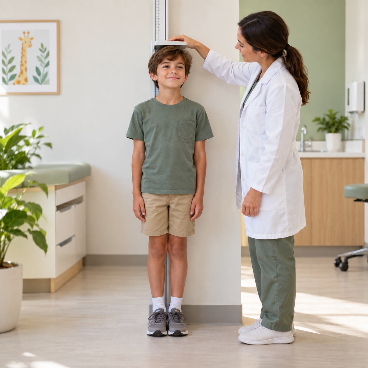 AI-generated photo of a child having height measured
